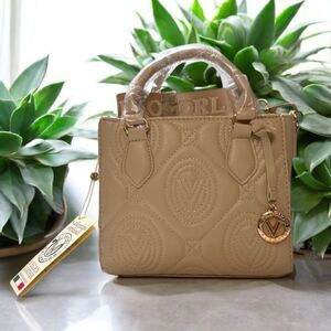 Valentino Orlandi Light Taupe Quilted Crossbody Purse Bag V-2013, NEW WITH TAGS!